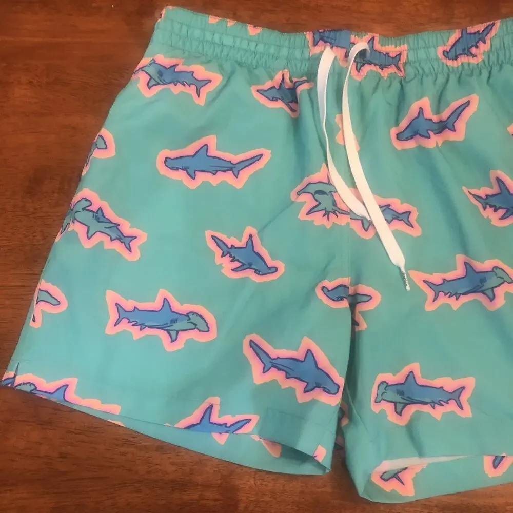 Chubbies Swimming Shorts Lined Men’s Medium| Shark Water Hammerhead Teal Trunks